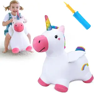 Unicorn Hopping Horse Plush Outdoor n Indoor Ride on Animal Toys Birthday Gift for 18 Months 2 3 4 Year Old Kid Toddler Girl