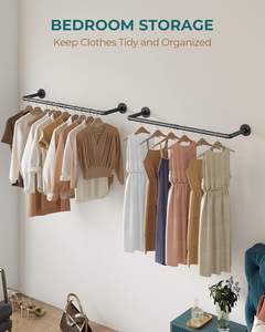 حامل ملابس متين من الحديد يثبت على الحائط، متعدد الأغراض بطول 38 بوصة، قضبان تعليق للملابس ورفوف عرض لغرفة الغسيل - Product Image 4