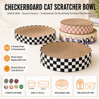 Grattoir à chat rond extra large, motif damier, carton ondulé robuste et durable, lit pour chat d'intérieur