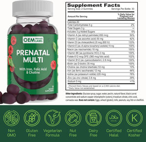 Oem Prenatale Vitaminen Gummies Prenatale Gummies met Foliumzuur, IJzer & <span class=keywords><strong>Choline</strong></span> Multivitamine A C D3 E B6 B12 voor Vrouwen - Product Image 2