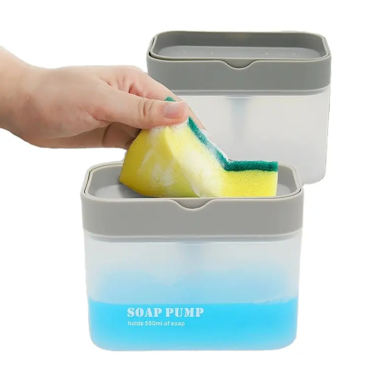 Porta sapone da cucina porta-spugna per lavare la pompa spugna contenitore 2 In 1 manuale pressa sapone liquido Dispenser