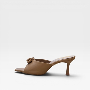 Mules à talons pour femmes, sandales à bout ouvert avec nœud, élégantes pour les soirées et décontractées, chaussures à talon moyen pour dames, mode élégante - Product Image 3