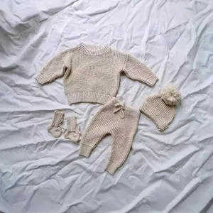 סט סתיו וחורף 4 חלקים כותנה רומפר סוודר כפה סט בגדי סריג לתינוק