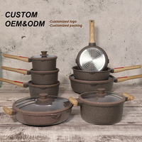 SANLANG Set panci dan panci Aluminium, Set peralatan masak lapisan keramik dengan pegangan yang dapat dilepas