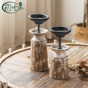 Porte-bougie vintage en bois, style antique, décoration d'intérieur, accessoire durable du milieu du siècle - Product Image 4