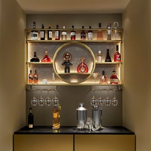 <span class=keywords><strong>Estante</strong></span> de Vino Industrial de Pared con Luz LED, <span class=keywords><strong>Estante</strong></span> Decorativo <span class=keywords><strong>Circular</strong></span> para Licores con Colgador para Copas de Vino para Bar en Casa - Product Image 3