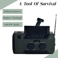 Radio solaire compacte à manivelle 2000 mAh pour la prévention des catastrophes, avec alerte météo AM/FM et sirène SOS pour kit d'urgence en cas de tremblement de terre