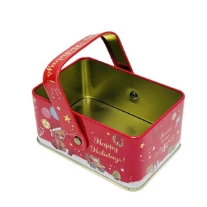 Custom Printing Gift Tin Box Square Tin Box Small Christmas metal tin can With Handle