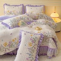 Parure de lit 4 pièces en velours matelassé épais pour l'hiver, avec housse de couette chaude imprimée à volants en dentelle, vente en gros