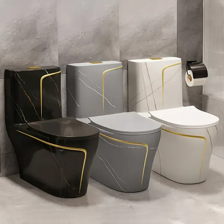 Ovs Inodoro Negro Salle de bain de luxe monobloc en céramique Wc Water Closet Porcelaine Cuvette de toilettes de couleur or noir