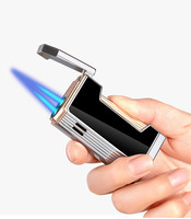KY meilleur cadeau presse allumage allume-cigare Double feu Jet torche en alliage de Zinc en gros briquets en vrac