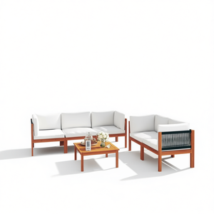 Set Lounge da Giardino in Legno di Acacia per 4 Persone, Arredamento Esterno Contemporaneo - Product Image 1