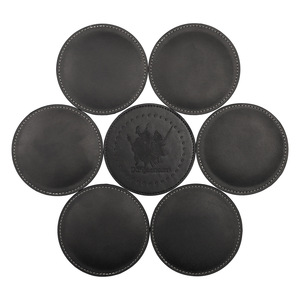 Personalized Custom Leather Coasters Original Design Black PU Leather Coasters With Logo Embossed.