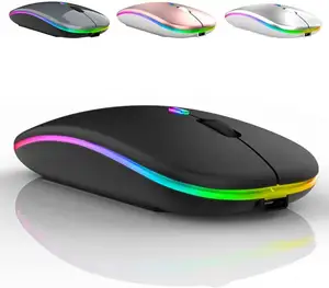 高品质超薄可充电彩色彩虹呼吸发光二极管灯RGB A2电脑鼠标游戏无线鼠标