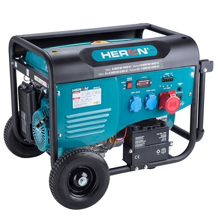 8896412 HERON Low Consumption 13HP/6.0KW Power Engine 230V Three Phase Portable Petrol Gasoline <strong>Generator</strong> with CE