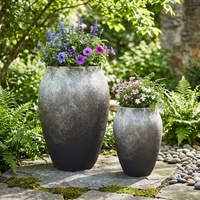 Ensemble de 2 pots de fleurs vintage à effet dégradé, texturés, mats et rugueux, grands pots de plantes pour la décoration de la cour