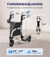 Déambulateur à trois roues léger en aluminium pliable et portable avec sac de rangement pour personnes âgées
