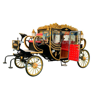 Luxury Royal Crown Horse Drawn Carriage Black Golden Wedding Horse Cart For Ceremony - Product Image 6