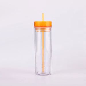 Venta al por mayor de fábrica: Vaso acrílico de doble pared de 16 oz con pajita y diseño esmerilado para tiendas de té de burbujas Boba - Product Image 3