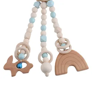 Trois pièces costume sucette chaîne Silicone bébé dents à la main lapin et arc-en-ciel en bois bébé jeux Fitness poussette jouets suspendus