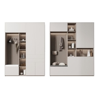 Meuble d'entrée de luxe avec détails cannelés, organisateur de chaussures multi-compartiments, niche à manteaux, vitrine en verre, banc souple, armoire d'entrée domestique avec éclairage LED