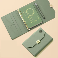 Carnet à feuilles mobiles en cuir PU avec logo gaufré, design portefeuille, couverture réutilisable A5 A6, classeur à anneaux avec boucle magnétique
