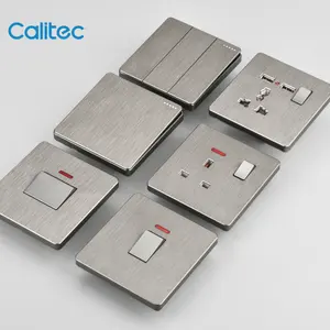 CALITEC-Interruptor de pared con indicador, toma de corriente estándar BS UK 13A, Pin plano