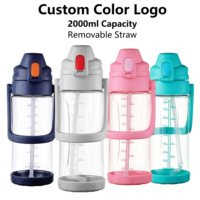 Bouteille d'eau en plastique de 2000 ml de grande capacité, fabriquée en Chine, en Tritan PC de qualité alimentaire, anti-fuite, sans BPA, couleur et logo personnalisés