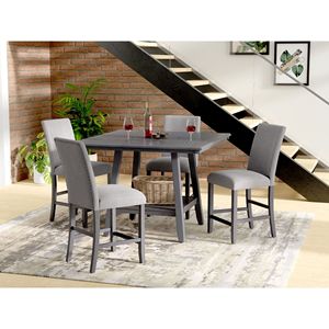 DB Wallace Bay Glimm ensemble de table à manger en bois massif gris Table de hauteur de rassemblement rectangulaire pour meubles de maison pierre assemblée - Product Image 4