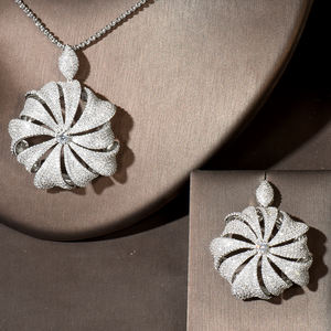 طقم مجوهرات قرط وقلادة عصرية 2 من HIBRIDE للنساء لحفلات الزفاف من الزركون الكامل في دبي مجموعة مجوهرات الزفاف هدية من bijoux - Product Image 3