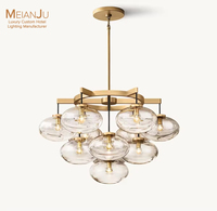 Lustre LED en laiton de luxe rétro américain, hauteur réglable, suspension en verre artisanal, garantie 5 ans pour salon