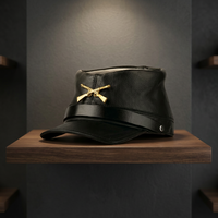 Sombrero de guerra Civil de cuero genuino, negro
