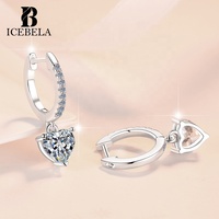 Boucles d'oreilles pendantes en argent sterling 925 de style coréen haut de gamme, avec moissanite en forme de cœur de 1 carat, couleur D, certifiée GRA, pour femmes
