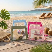 Pochette de maquillage de plage transparente en PVC imperméable personnalisée pour la mode estivale avec fermeture éclair et logo