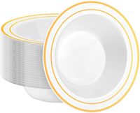 50 bols en plastique jetables de 12 oz, qualité supérieure, résistants, sans BPA, blancs avec bord doré, bols à dîner modernes, parfaits pour les fêtes ou les mariages