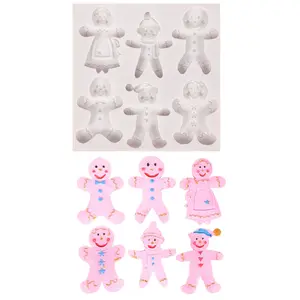 diy Santa fondant cake silicone mold 6 even gingerbread man dry Pesce mold home baking tools resin mold