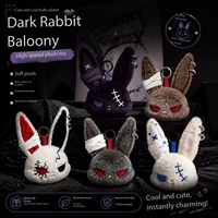 Nouvel Arrivage en Gros : Porte-clés en Peluche Tête de Lapin Sombre, Design Anime, Doux, Idéal pour Pâques, Halloween, Cadeau ou Pendentif de Sac