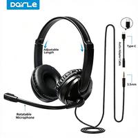 Headset Kantor Berkabel Laris Manis dengan Mikrofon Putar, Colokan Type-C & 3.5mm, Headset Call Center Bisnis untuk PC Laptop Ponsel