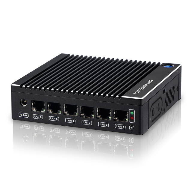 Fanless Firewall Mini PC with In-tel Pentium N3710 6x2.5 Gigabit Ethernet Ports Dual Displays Linux Pfsense OPNSense OpenWrt OS