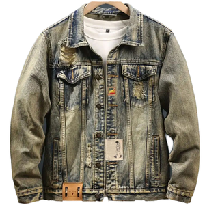 แจ็กเก็ตผ้ายีนส์สำหรับผู้ชายฤดูหนาวคอตั้งโลโก้ด้านหน้าไซส์ใหญ่สไตล์สตรีทสีตามสั่งระบายอากาศได้อย่างรวดเร็ว - Product Image 1