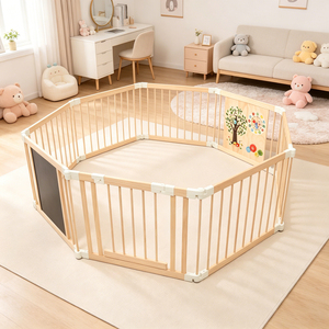 Offre Spéciale Parc d'activités moderne pour enfants en bois naturel, barrière de sécurité pliable avec tableau noir pour la sécurité de la chambre - Product Image 1