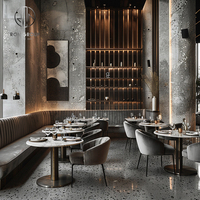 Table Ronde de Luxe Personnalisée Ron Group en Marbre, Chaise en Velours, Banquette Grise, Mobilier de Restaurant
