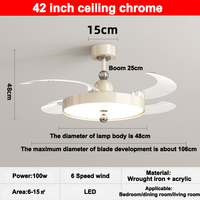 Ventilateur de plafond intelligent de luxe 2026 de 42 pouces avec lumières LED, télécommande 220 V, profil bas, lampe de salon, prix d'usine