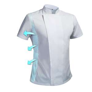 Uniforme de Chef de manga corta para hombre, camisa de trabajo de cocina de poliéster transpirable con camisetas de verano antiarrugas para hoteles - Product Image 6