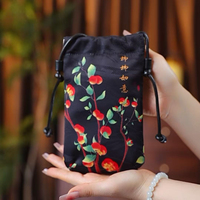 Sac bandoulière mini en toile style chinois pour femme, pochette vintage à cordon avec imprimé paysage, petit porte-téléphone, portefeuille de cou