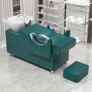 Unidad de lavado de cabello para salón de belleza con lavacabezas inclinable de cerámica y asiento ajustable - Product Image 5