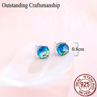 Boucles d'oreilles clous en argent sterling 925 avec zircon cubique rond de 8 mm, serties de 4 griffes, pour filles, bijoux à porter au quotidien