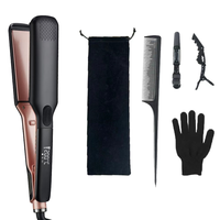 Ensemble lisseur de cheveux 5 en 1 avec peigne, gant, pochette et pinces, vente directe d'usine, fer à lisser LCD pour la maison et les voyages