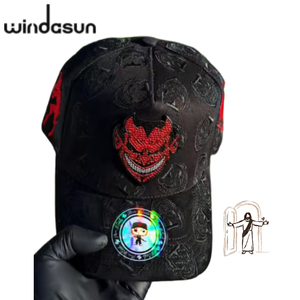 Casquette de baseball 5 panneaux Graffiti avec doublure en satin, chapeau personnalisé en daim avec logo démon pour humain et animal de compagnie - Product Image 1