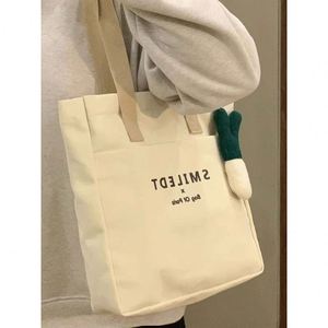 College Student Canvas Tote New Fashion Zipper <b>Large</b> Capacity Casual Versatile Shoulder <b>Bag</b> for <b>Work</b> Commute - Product Image 3